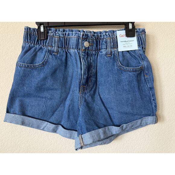 Cat & Jack Medium Wash High Rise Paper Bag Jean Denim Shorts Size XXL 16/18 - Picture 2 of 4